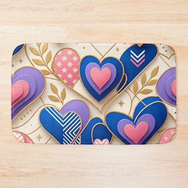Item preview, Geometric Ornamental Hearts in Blue & Gold designed and sold by Good Vibes .