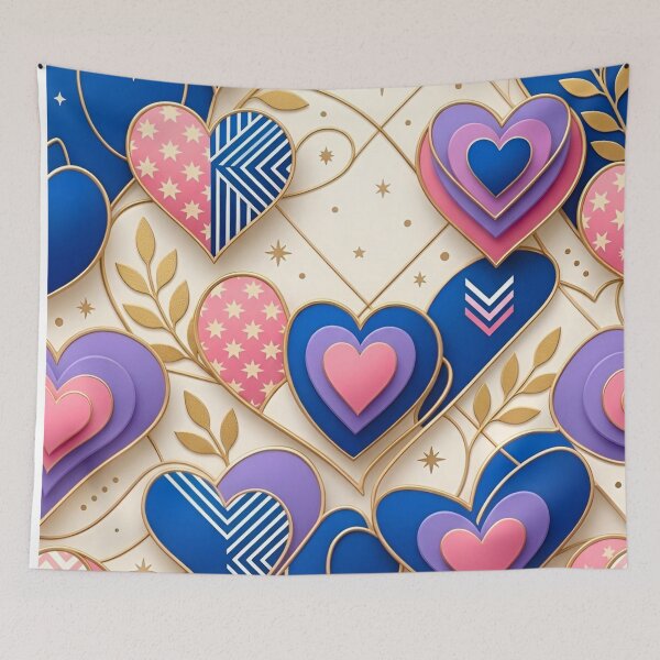 Item preview, Geometric Ornamental Hearts in Blue & Gold designed and sold by Good Vibes .