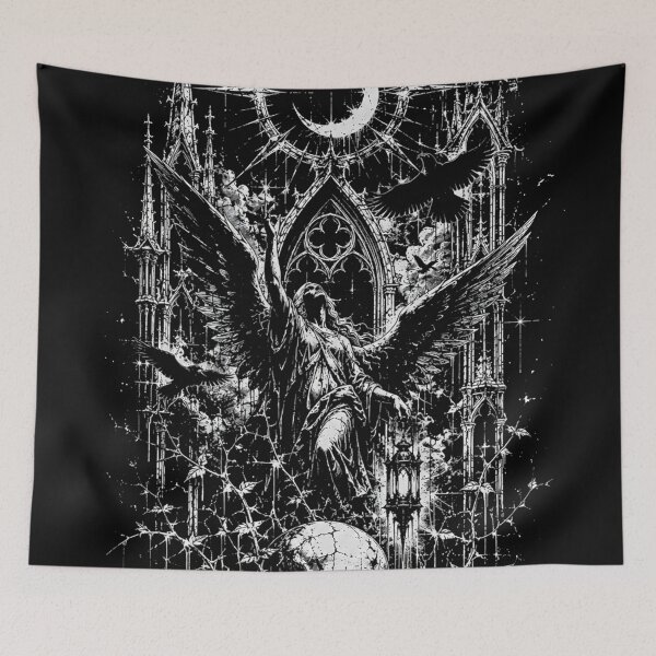 Item preview, Gothic Angel Fallen Statue Cathedral Skull Crescent Moon designed and sold by DarkOriginArts.