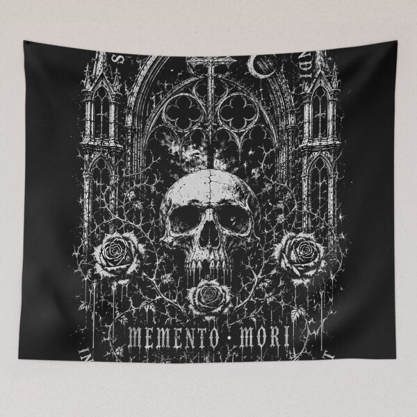 Item preview, Memento Mori Latin Quote Skull Gothic Cathedral Cross designed and sold by DarkOriginArts.