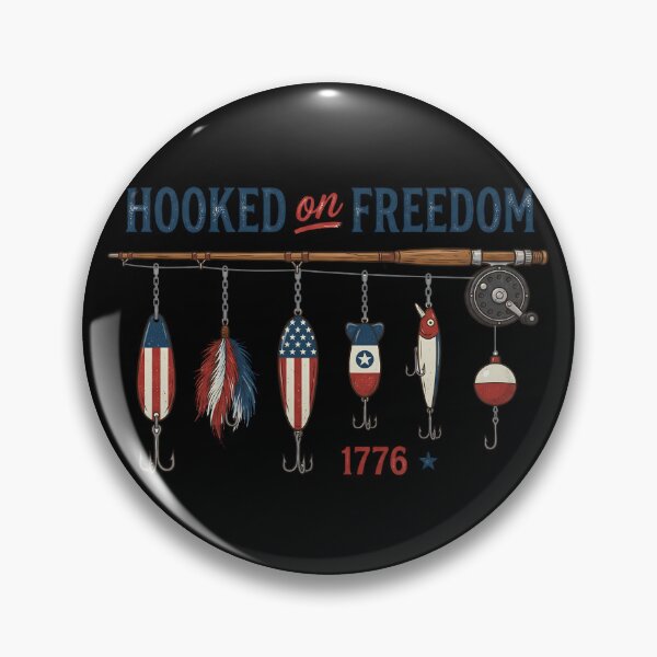 Item preview, Hooked on Freedom 1776 Patriotic Fishing Rod Vintage American Flag Angler Design designed and sold by Ladys-Gents.