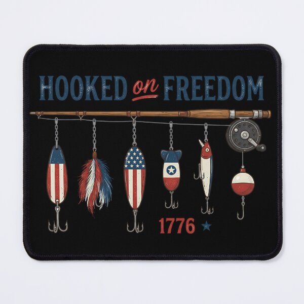 Item preview, Hooked on Freedom 1776 Patriotic Fishing Rod Vintage American Flag Angler Design designed and sold by Ladys-Gents.