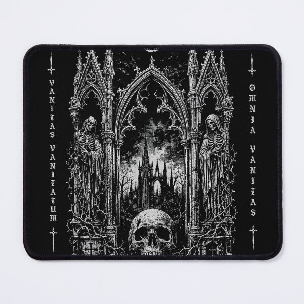 Item preview, Memento Mori Latin Quote Skeleton Statue Gothic Cathedral designed and sold by DarkOriginArts.