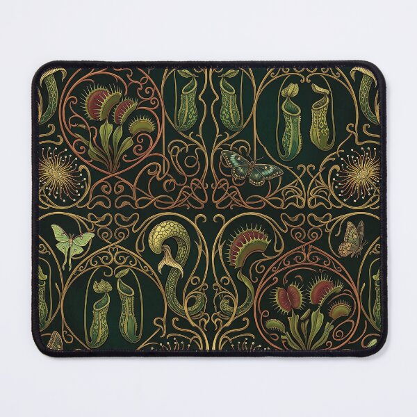 Item preview, Art Nouveau Carnivorous Plants Pattern – Dark Glasshouse Venus Flytrap Pitcher Plant Seamless Design designed and sold by SavinMercantile.