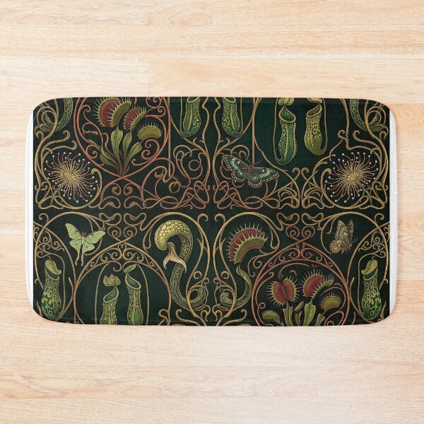 Item preview, Art Nouveau Carnivorous Plants Pattern – Dark Glasshouse Venus Flytrap Pitcher Plant Seamless Design designed and sold by SavinMercantile.