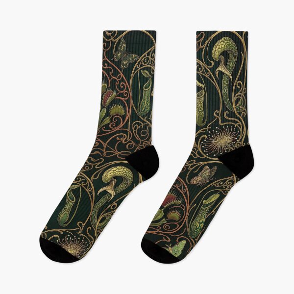 Item preview, Art Nouveau Carnivorous Plants Pattern – Dark Glasshouse Venus Flytrap Pitcher Plant Seamless Design designed and sold by SavinMercantile.