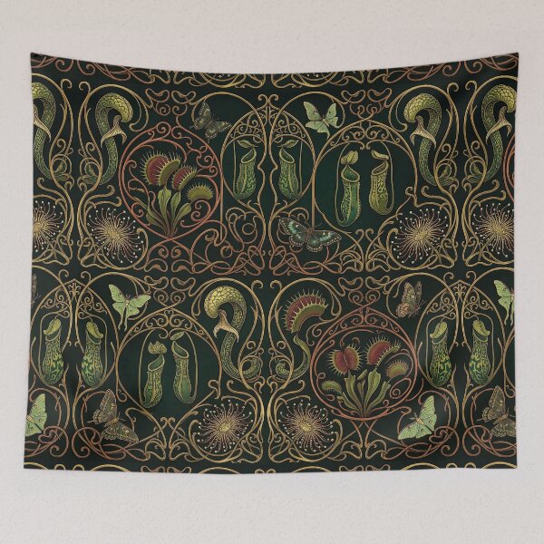 Item preview, Art Nouveau Carnivorous Plants Pattern – Dark Glasshouse Venus Flytrap Pitcher Plant Seamless Design designed and sold by SavinMercantile.