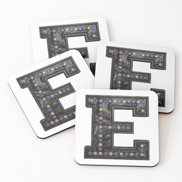 Item preview, Letter E Black with Purple & Gold Gemstones designed and sold by Rosy Images California.
