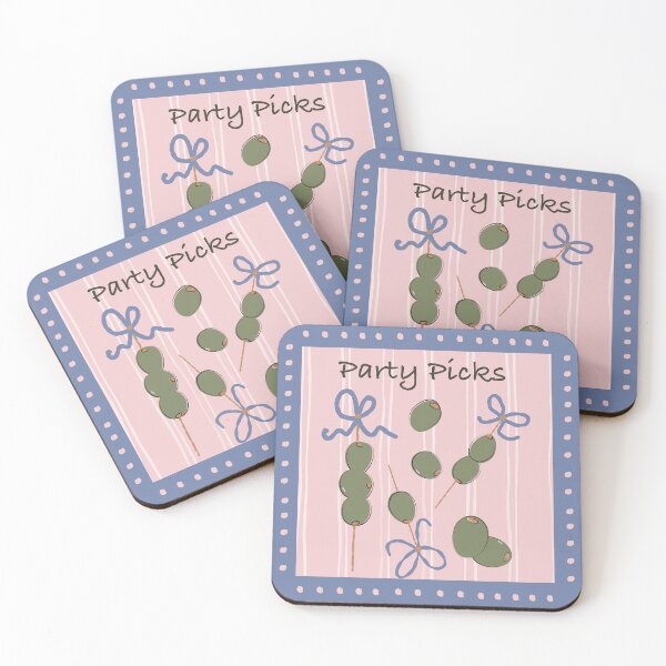 Item preview, Preppy Olive Party Picks with Blue Bow designed and sold by Sam Heaney Design.