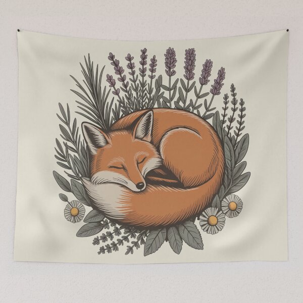 Item preview, Sleeping Red Fox in Lavender and Herbs Botanical Art designed and sold by AlexandraSand.