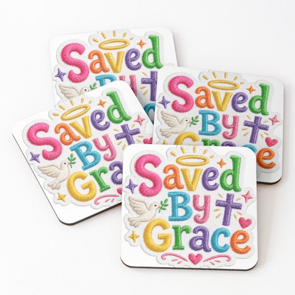 Item preview, Saved By Grace Colorful Christian Embroidery Quote designed and sold by camisagrafica.
