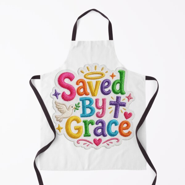 Item preview, Saved By Grace Colorful Christian Embroidery Quote designed and sold by camisagrafica.