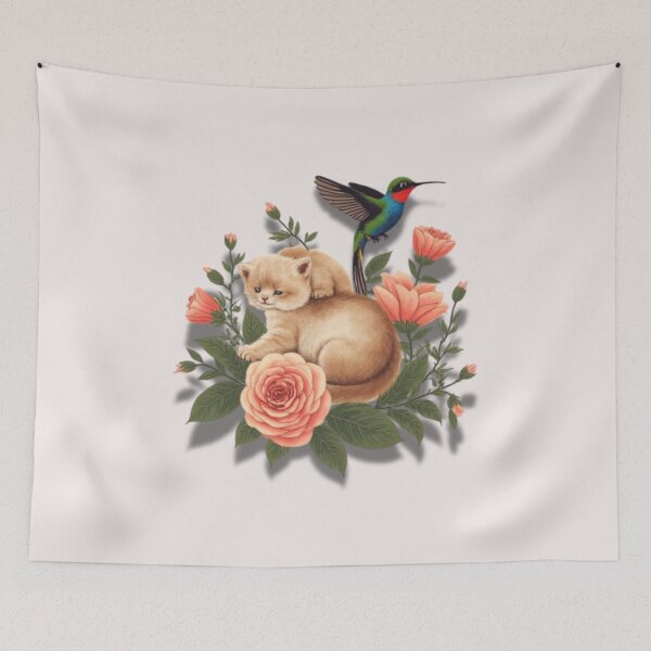 Item preview, Sweet collage with cats and hummingbird in roses. designed and sold by Knock on my door.