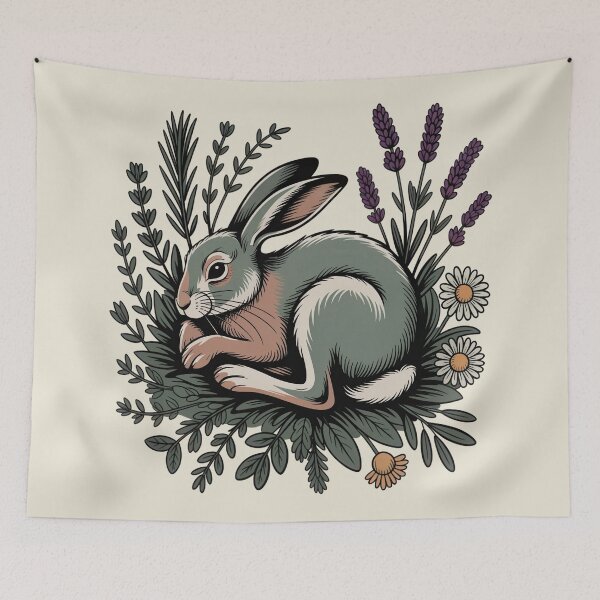 Item preview, Sleeping Wild Hare in Lavender Botanical Art designed and sold by AlexandraSand.