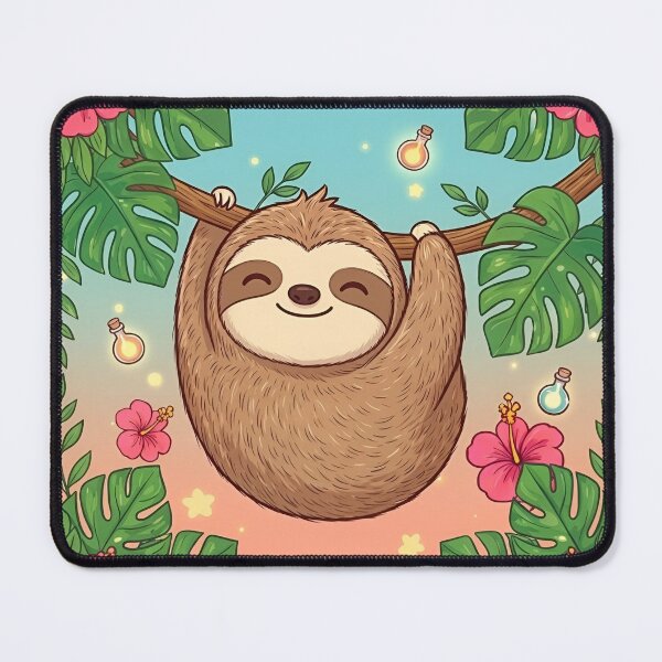Item preview, Cute Tropical Sloth Hanging on Branch – Kawaii Jungle Animal Illustration designed and sold by Good Vibes .