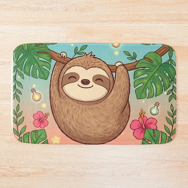 Item preview, Cute Tropical Sloth Hanging on Branch – Kawaii Jungle Animal Illustration designed and sold by Good Vibes .