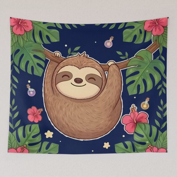 Item preview, Cute Tropical Sloth Hanging on Branch – Kawaii Jungle Animal Illustration designed and sold by Good Vibes .