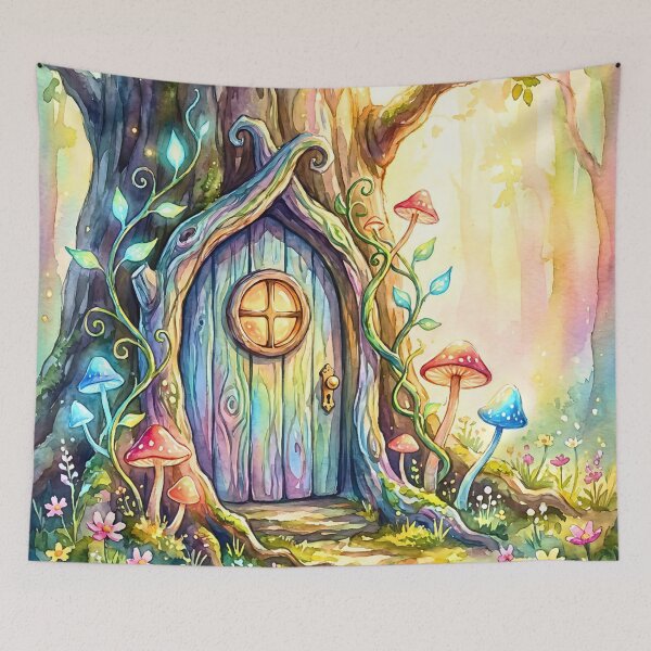 Item preview, Whimsical Fairy Door Forest Watercolor designed and sold by Storybook Botanica.