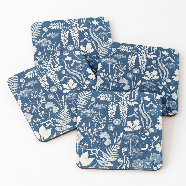Item preview, Cyanotype Botanical Pattern – Prussian Blue Fern & Wildflower Specimen Seamless Vintage Design designed and sold by SavinMercantile.