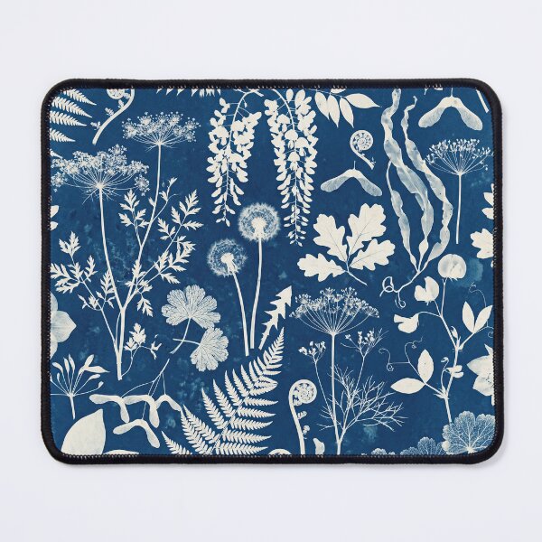 Item preview, Cyanotype Botanical Pattern – Prussian Blue Fern & Wildflower Specimen Seamless Vintage Design designed and sold by SavinMercantile.