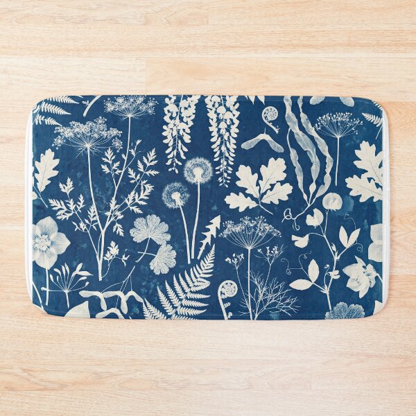Item preview, Cyanotype Botanical Pattern – Prussian Blue Fern & Wildflower Specimen Seamless Vintage Design designed and sold by SavinMercantile.