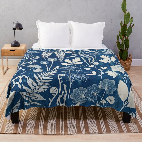 Item preview, Cyanotype Botanical Pattern – Prussian Blue Fern & Wildflower Specimen Seamless Vintage Design designed and sold by SavinMercantile.