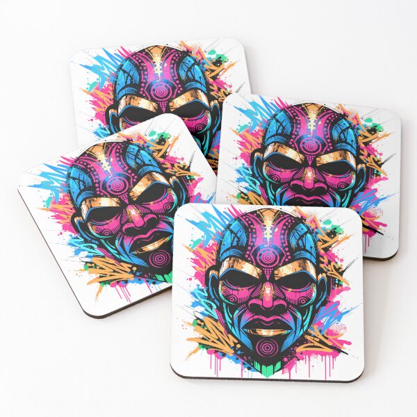 Item preview, Neon Graffiti African Tribal Mask - Urban Streetwear designed and sold by drioArt.