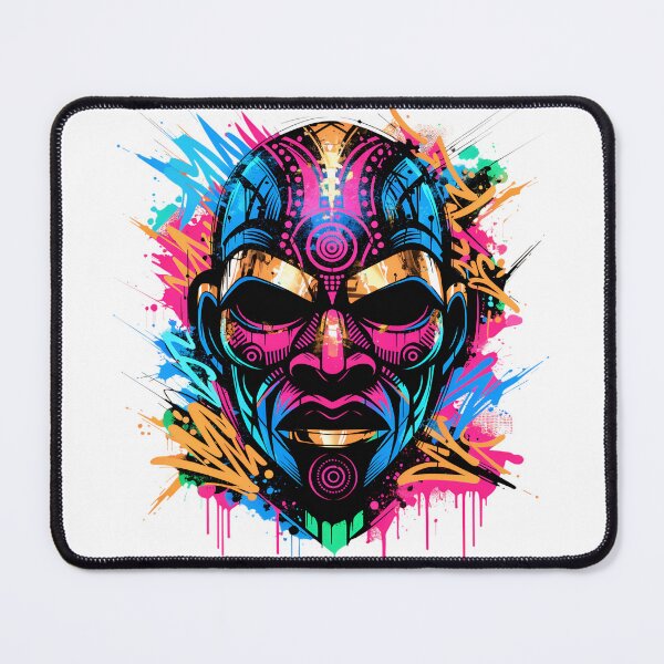 Item preview, Neon Graffiti African Tribal Mask - Urban Streetwear designed and sold by drioArt.