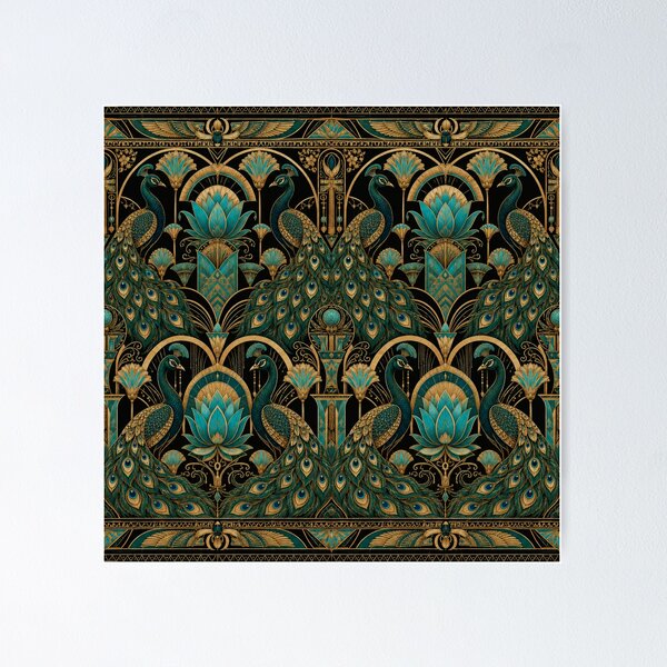 Item preview, Art Deco Egyptian Revival Peacock Luxury Print designed and sold by PureVintageLove.