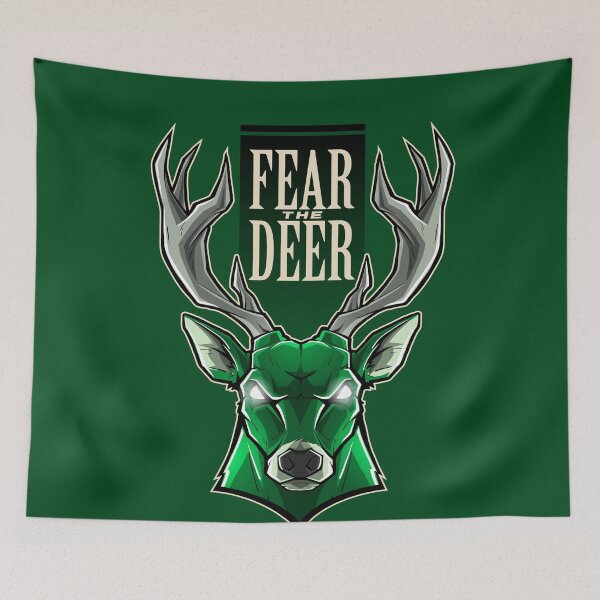Item preview, Fear the Deer - Fierce Forest Green and Cream Buck Mascot Art designed and sold by Canache.