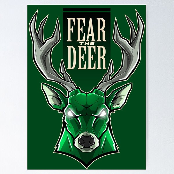 Item preview, Fear the Deer - Fierce Forest Green and Cream Buck Mascot Art designed and sold by Canache.
