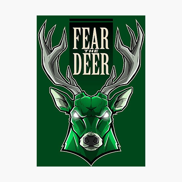 Item preview, Fear the Deer - Fierce Forest Green and Cream Buck Mascot Art designed and sold by Canache.