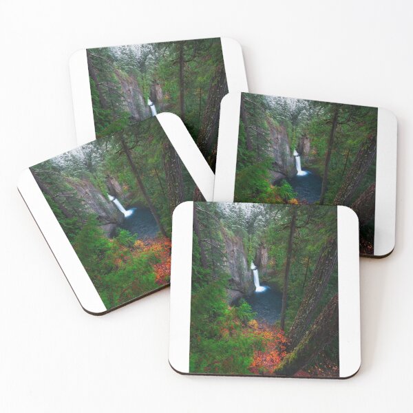 Item preview, Secret Autumn Waterfall in Snowy Forest – Pacific Northwest Forest Photography designed and sold by JohnManuelPhoto.