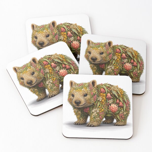 Item preview, Australian Wombat Botanical Floral Animal Art designed and sold by doodlesbydodo.