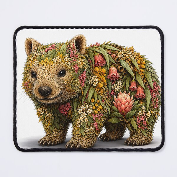 Item preview, Australian Wombat Botanical Floral Animal Art designed and sold by doodlesbydodo.