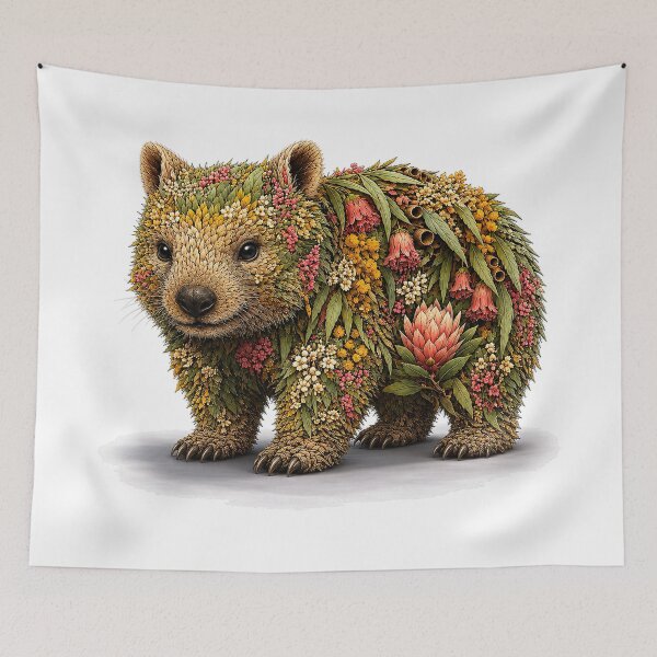 Item preview, Australian Wombat Botanical Floral Animal Art designed and sold by doodlesbydodo.