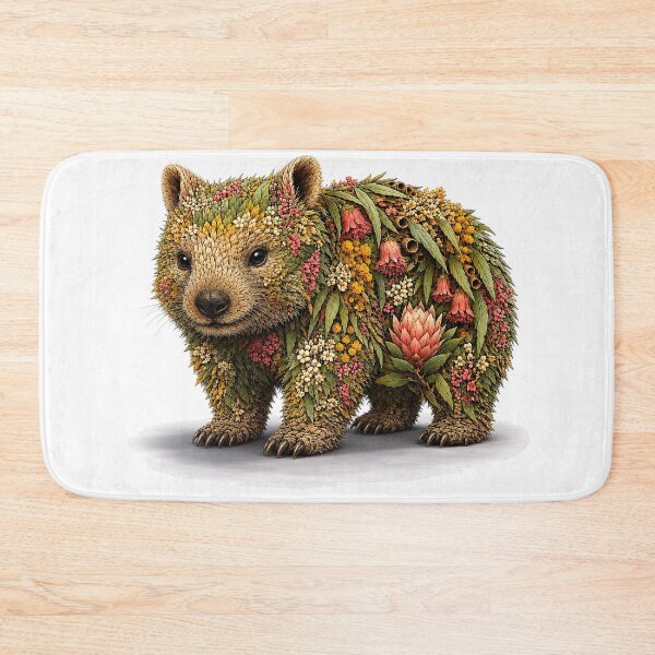 Item preview, Australian Wombat Botanical Floral Animal Art designed and sold by doodlesbydodo.