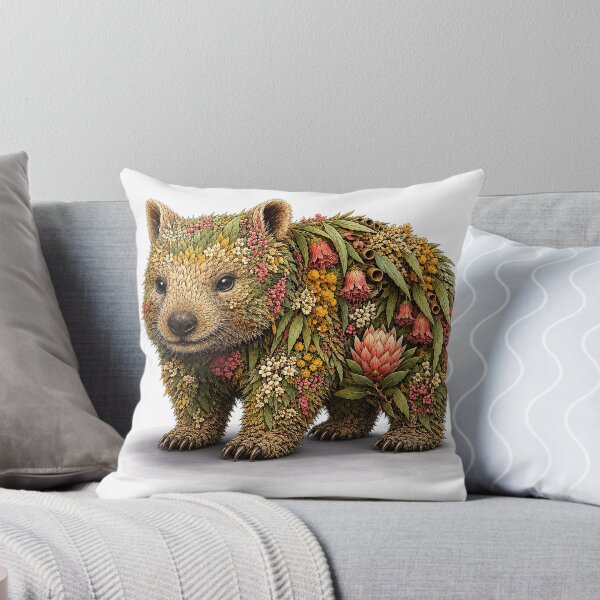 Item preview, Australian Wombat Botanical Floral Animal Art designed and sold by doodlesbydodo.
