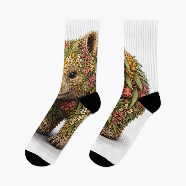 Item preview, Australian Wombat Botanical Floral Animal Art designed and sold by doodlesbydodo.