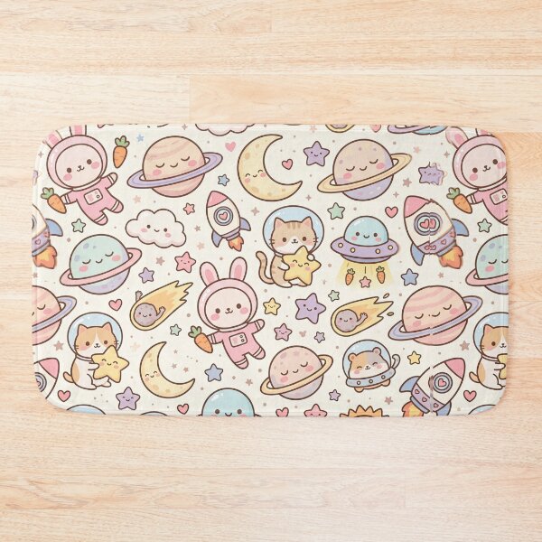 Item preview, Kawaii Space Pattern – Cute Pastel Astronaut Bunny Cat Planet Rocket Seamless Nursery Design designed and sold by SavinMercantile.