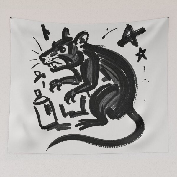 Item preview, A black ink brush gestural drawing of an anthropomorphic rat in aggressive stance designed and sold by 123ks.