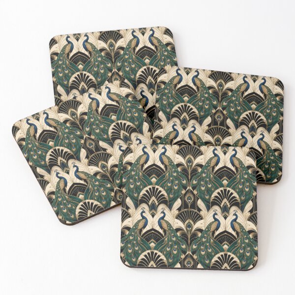 Item preview, 1920s Art Deco Peacock Scarf Print designed and sold by PureVintageLove.