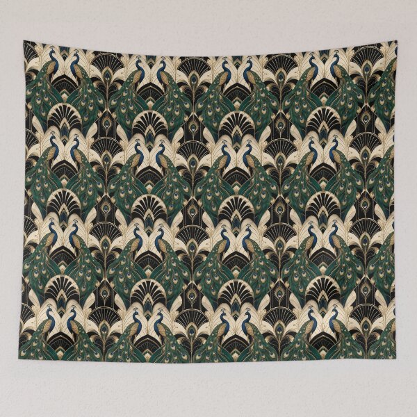 Item preview, 1920s Art Deco Peacock Scarf Print designed and sold by PureVintageLove.