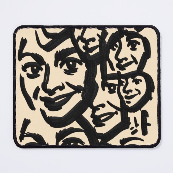 Item preview, A black ink brush gestural brush drawing of repeating face matrices designed and sold by 123ks.