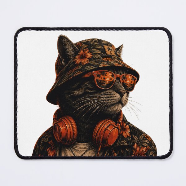 Item preview, Cool DJ Cat Summer Vibes | Synthwave Aesthetic Beach Cat designed and sold by BlackCat Vibe.