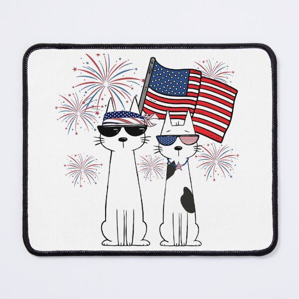Item preview, Cats Celebrate with Fireworks and Flag designed and sold by m2inspiration.