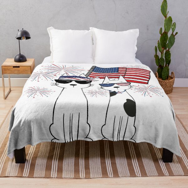 Item preview, Cats Celebrate with Fireworks and Flag designed and sold by m2inspiration.
