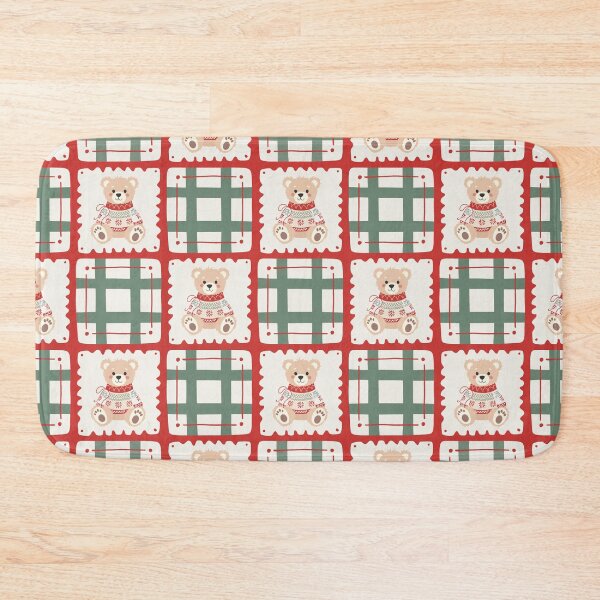 Item preview, Christmas teddy bear vector seamless plaid tartan repeat pattern for blankets designed and sold by Retro Street Studios.