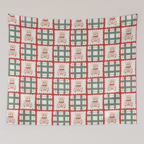 Item preview, Christmas teddy bear vector seamless plaid tartan repeat pattern for blankets designed and sold by Retro Street Studios.