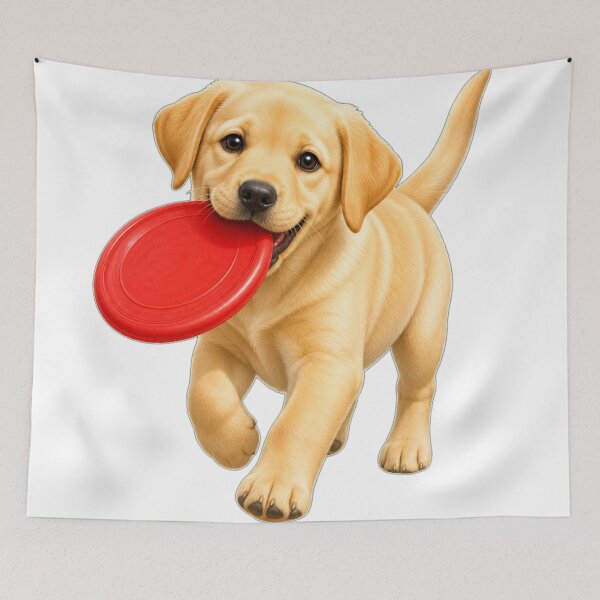 Item preview, Playful Yellow Labrador Puppy with Frisbee designed and sold by DarVibe Designs.